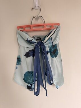 Urban Outfitters Light Blue Floral Strapless Tie-Front Top